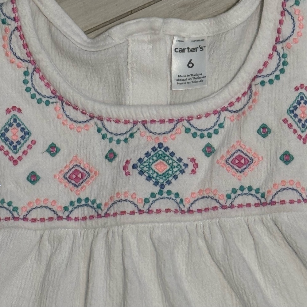 Girl's Carter's White Embroidered Short Sleeve Dress with Waist Tie Size 6 - Picture 7 of 8